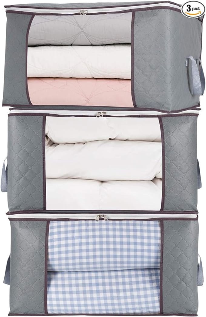Opbergzak - Grote Capaciteit - met Ritssluiting - Transparant Venster en Handvatten - 60x40x35CM - 3 Stuks