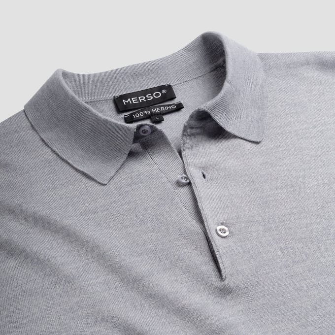 MERSO Polo – Longsleeve Trui – 100% Merino Wol – Moonstone Grey