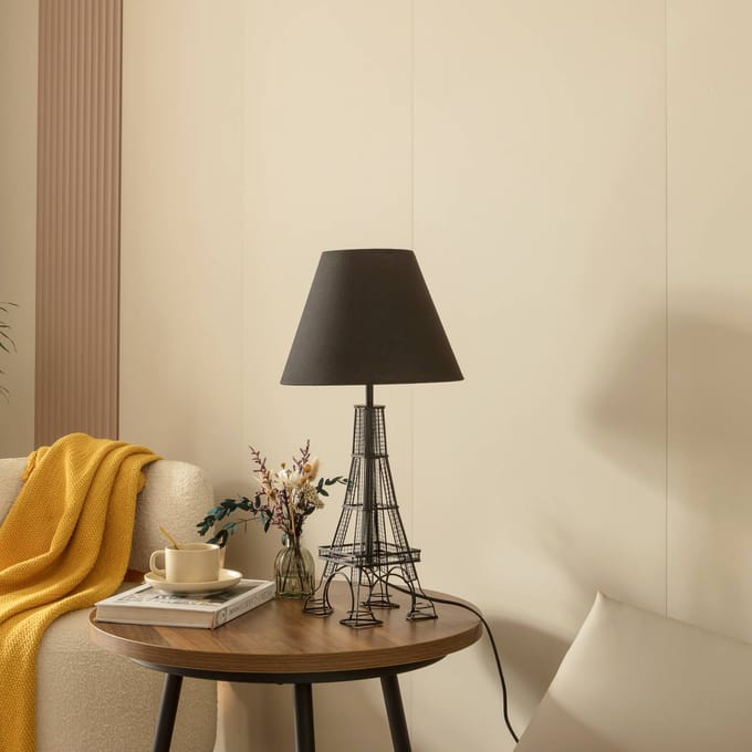 Lindby Croia tafellamp, zwart, metaal, Ø 28 cm, E27