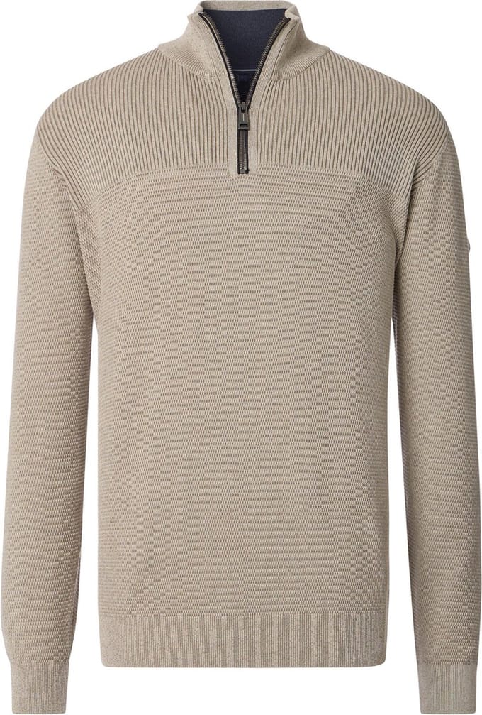 Casa Moda - Half zip trui - Heren - L - Beige - Katoen - 454382900