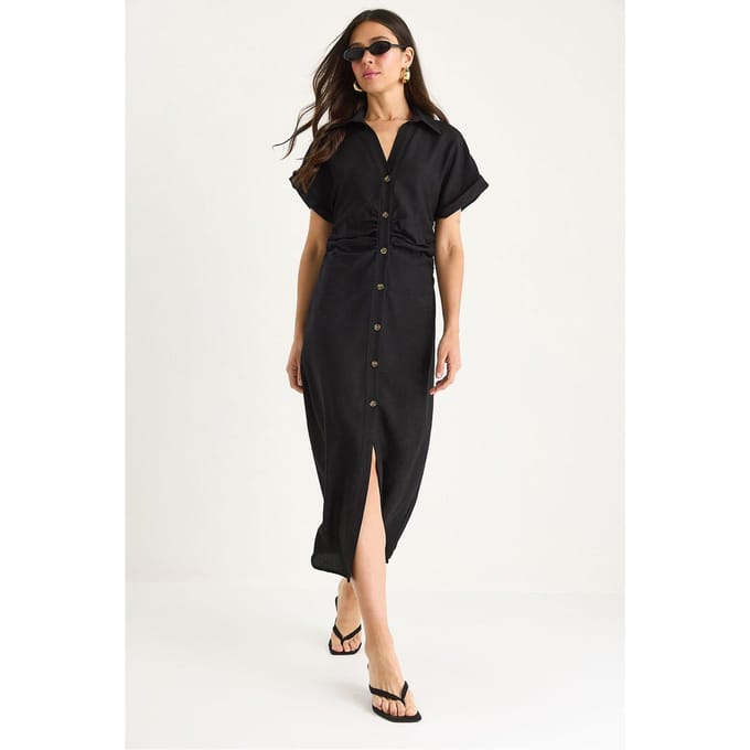 V-hals Midi-jurk met knoopsluiting