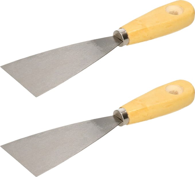 Bruder Mannesmann Plamuurmes - 2x - werkbreedte 60 mm - conisch geslepen staal - houten greep