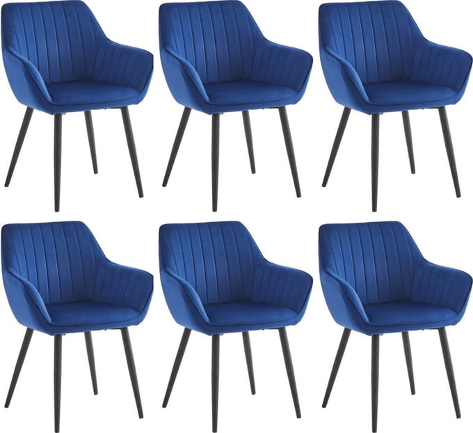 Colenis® - Luna Eetkamerstoel - Set Van 6 - Blauw - Velvet - Met armleuning