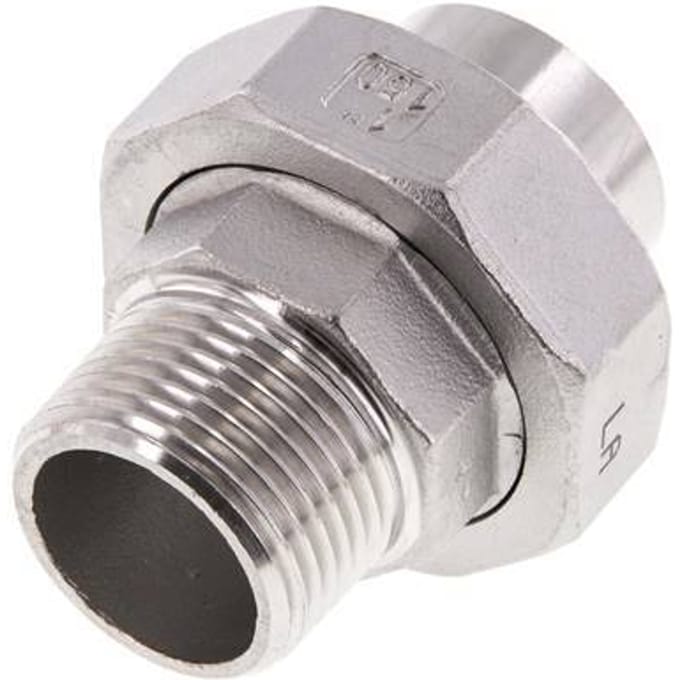 Rechte Aansluiting  R1'' Mannelijk X 33,7mm Laseinde RVS Vlakke Afdichting PTFE 16bar