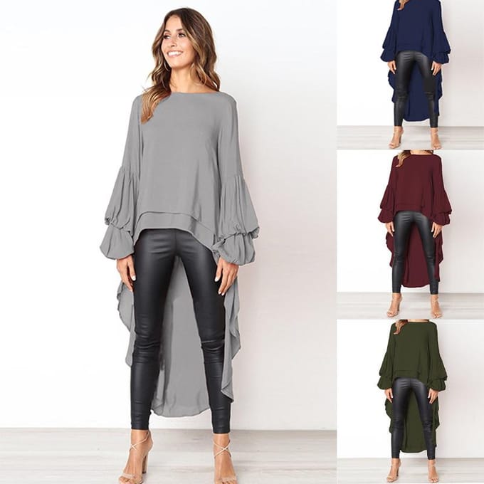 Dames herfst winter pullover chiffon shirt met lange mouwen onregelmatige chiffon top voor dames XL