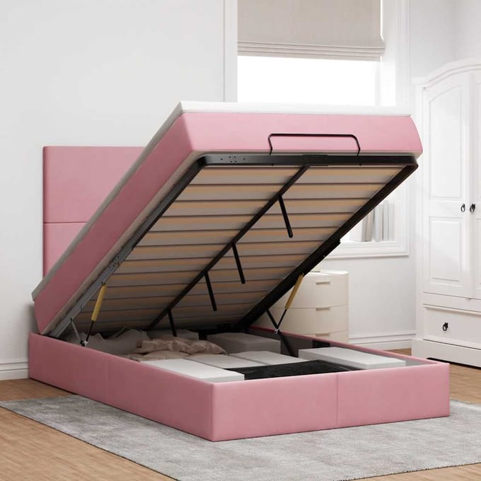 vidaXL - Ottoman - bed - met - matrassen - 120x200cm - fluweel - roze