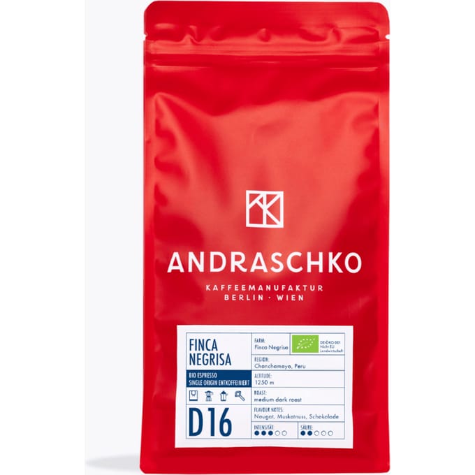 Andraschko Finca Negrisa Bio Espresso | 250 g | Ganze Bohne | Cafeïnevrij Arabica, chocoladetonen, nougat, 1450-1750m hoogte, duurzame kwaliteit