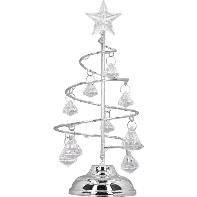 Lampe LED pour sapin de Noël, petite veilleuse décorative en cristal et fer, idéale comme cadeau, argentée Silver White Light