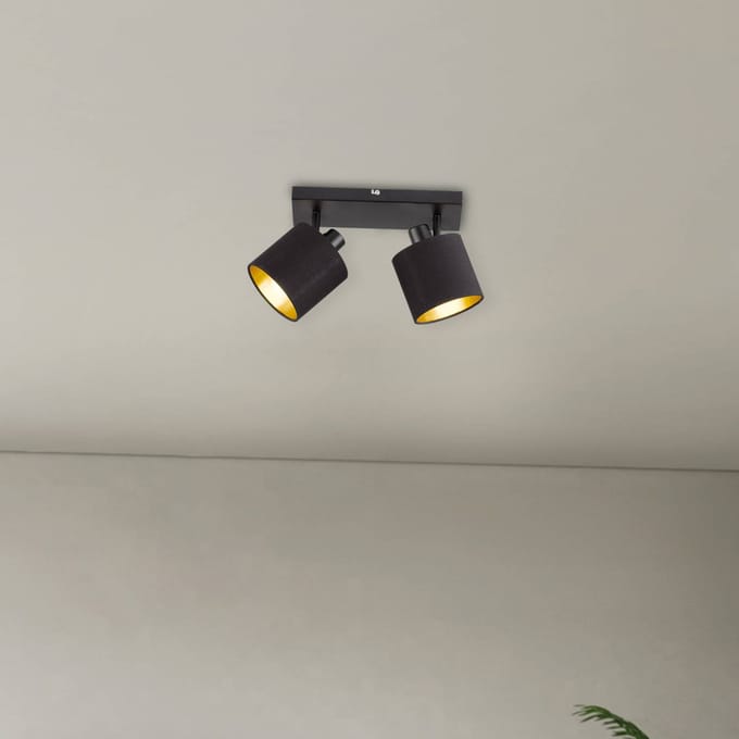 Reality Leuchten Tommy plafondspot, zwart/goud, lengte 28 cm, 2-lamps.