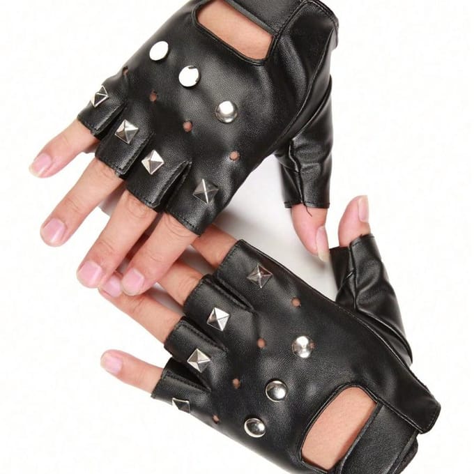 1 Paire de Gants en Cuir Sans Doigts Style Sport Décontracté, Mode Danse de Rue Pour Hommes one-size noir