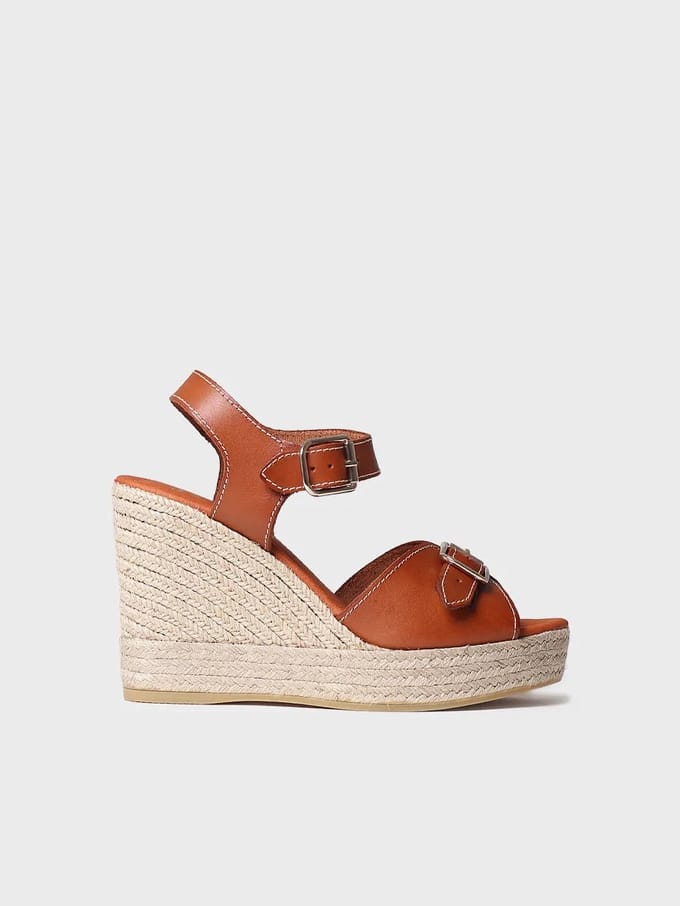 Dames leren espadrille met hoge sleehak | OLGA
