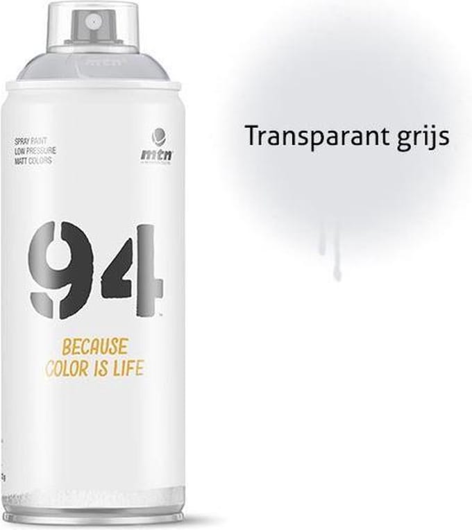 MTN94 Transparant Grijze spuitverf - 400ml lage druk en matte afwerking