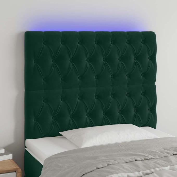 vidaXL - Hoofdbord - LED - 90x7x118/128 - cm - fluweel - donkergroen