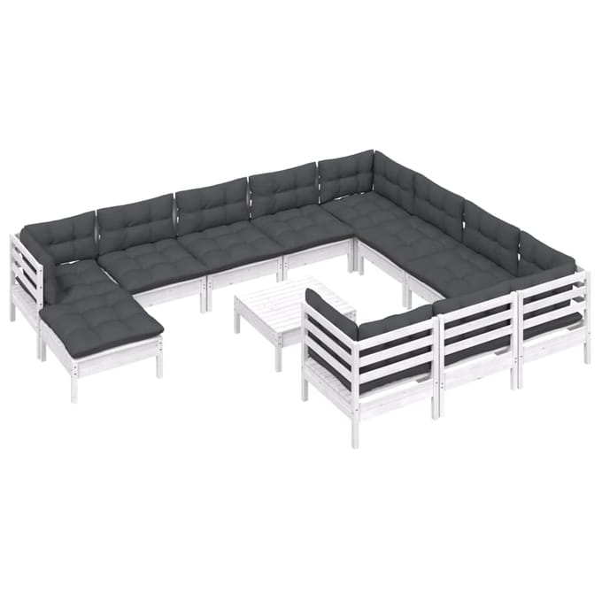 vidaXL - 12-delige - Loungeset - met - kussens - grenenhout - wit