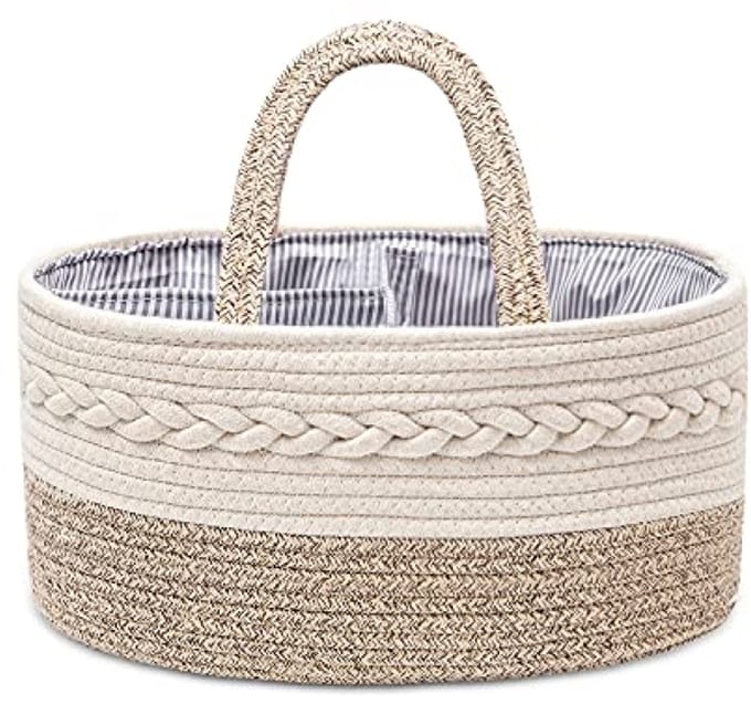 Baby luiertas organizer met verwisselbare vakken, beige opbergmand voor kinderspullen