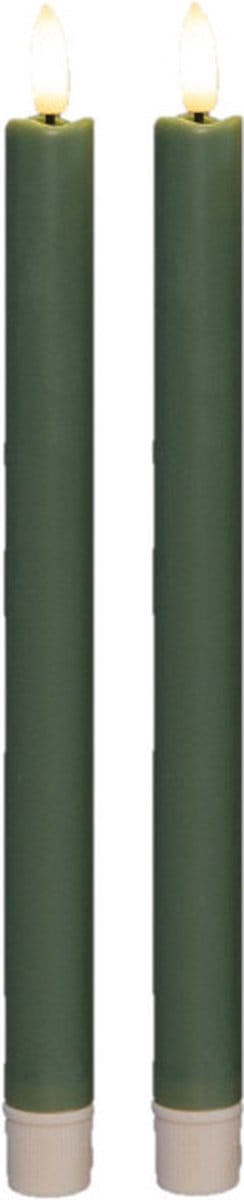 Anna's Collectionled dinerkaarsen - 2x - jade groen -25 cm - 3D vlam - warm wit licht