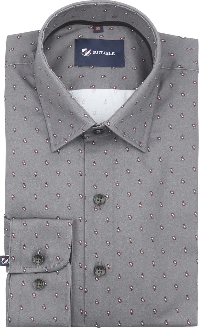 Suitable Overhemd Paisley Antraciet - Maat 41 - Heren - Casual Shirt