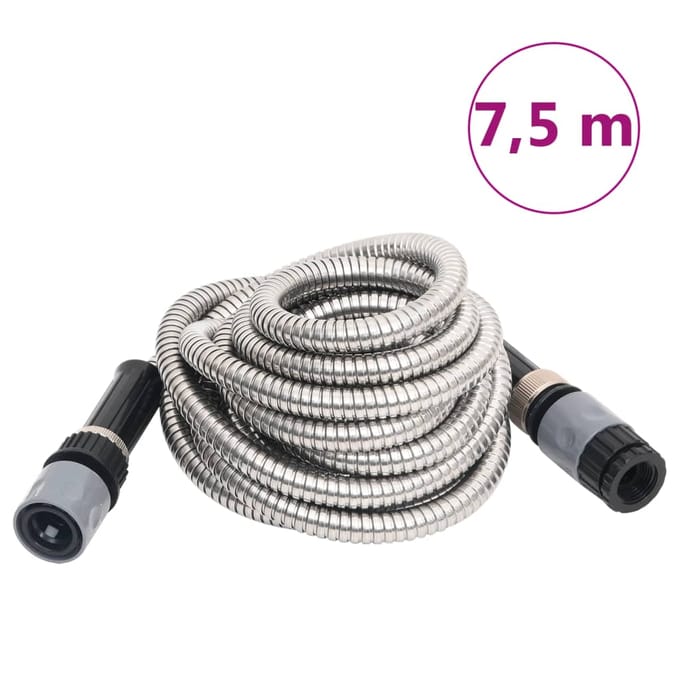 vidaXL - Tuinslang - met - sproeikop - 0,6'' - 7,5 - m - roestvrij - staal - zilverkleur