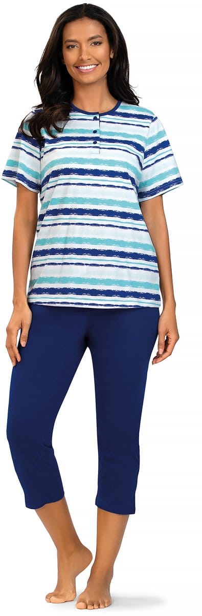 Comtessa Pyjama ‘Cool Blue Stripes’ - Dames Nachtmode - Korte Mouw - Blauw - Maat 38