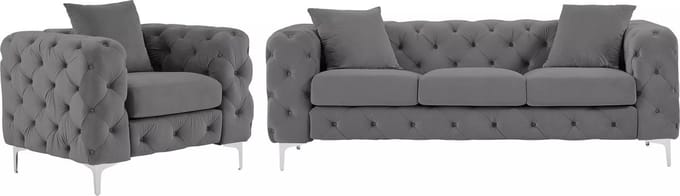 Vente-unique Driezitsbank en fauteuil van antracietgrijs velours EDWINA