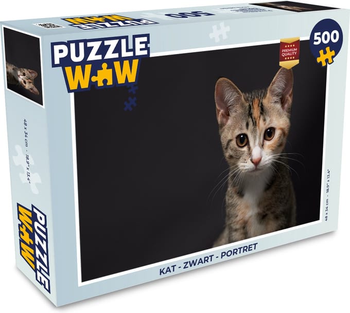 Puzzel Kat - Zwart - Portret - Legpuzzel - Puzzel 500 stukjes