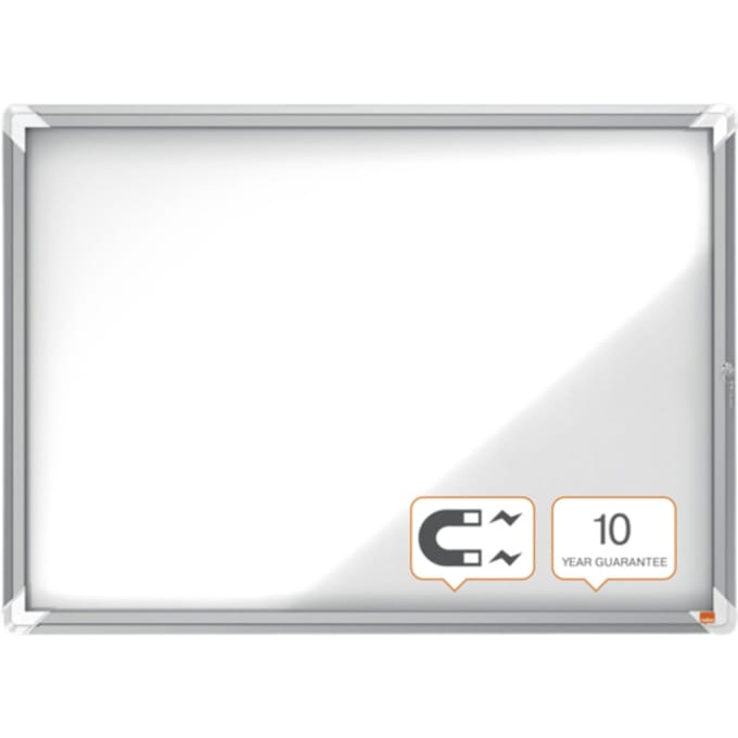 Nobo Premium Plus Afsluitbare Glazen Binnenvitrine Magnetisch met Zijslot- 8xA4 Formaat - Zilver/Wit