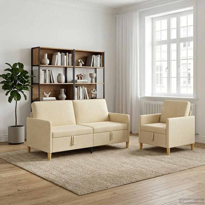 vidaXL - Sofa - Set - Met - Opslag - 2 - st - Crèmekleurig - Polyester