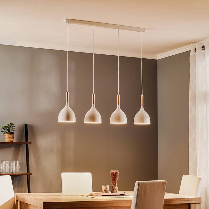 Luminex Hanglamp Noak, wit/hout naturel, 4-lamps lang