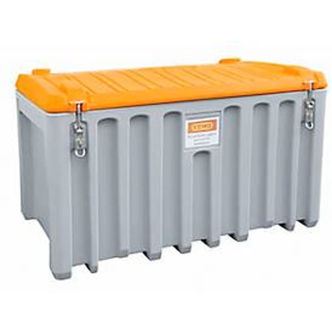 Transport- en platformbox CEMO CEMbox 400, polyetheen, 400 l, L 1200 x B 810 x H 750 mm, stapelbaar, kraan, grijs/oranje