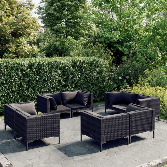 vidaXL - 8-delige - Loungeset - met - kussens - poly - rattan - donkergrijs
