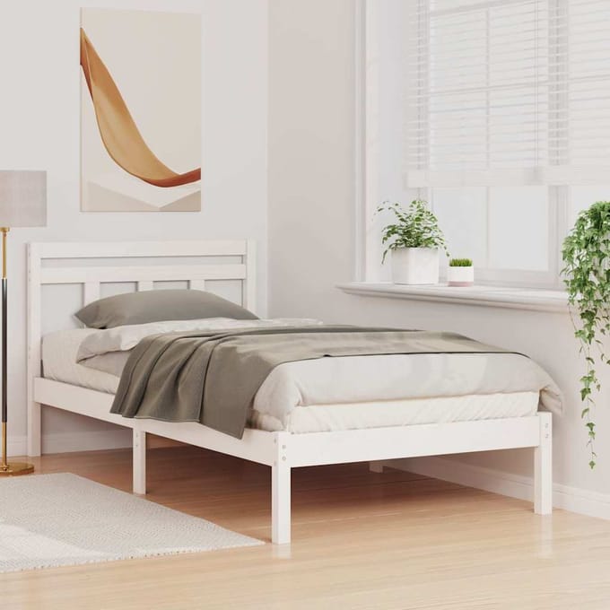 vidaXL - Bedframe - Wit - 90 - x - 200 - cm - Massief - grenenhout