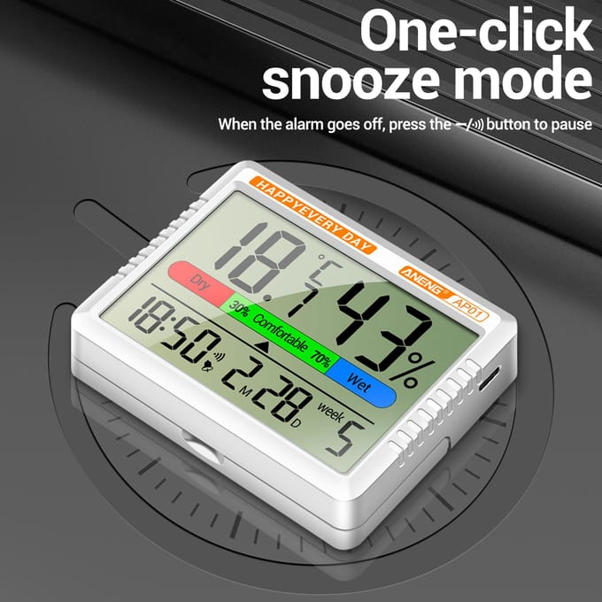 Thermometer Hygrometer Multifunctioneel Oplaadbaar Temperatuur Vochtigheidsmeter Wekkerfunctie type 1 built-in battery