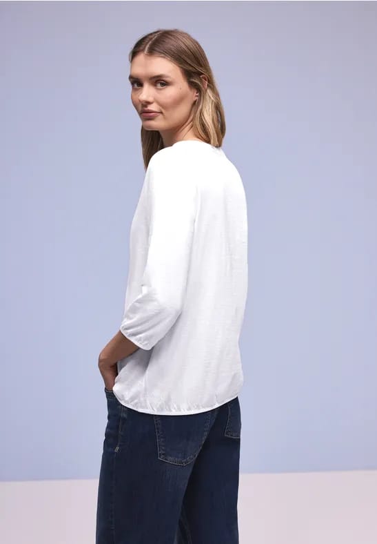 Shirt met 3/4-mouwen, split neck en knopen