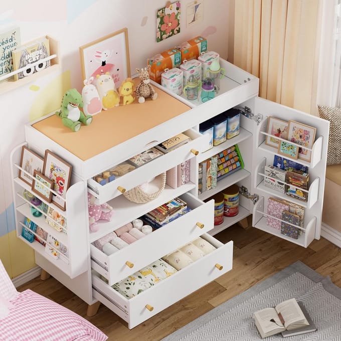 Luiertafel Commode - Baby Commode - Babyverzorging - Afneembare Tafel - 110 x 100 x 40 cm - Wit