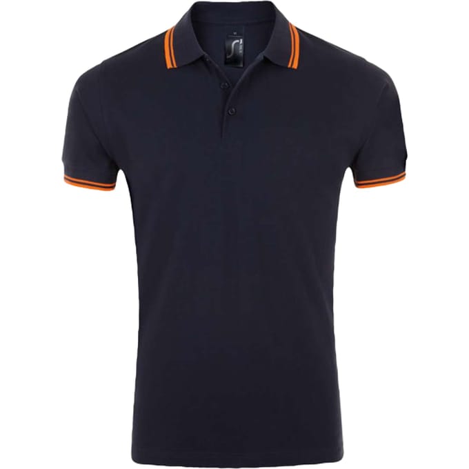 SOLS Heren Pasadena Poloshirt (Franse marine/Neon Orange)