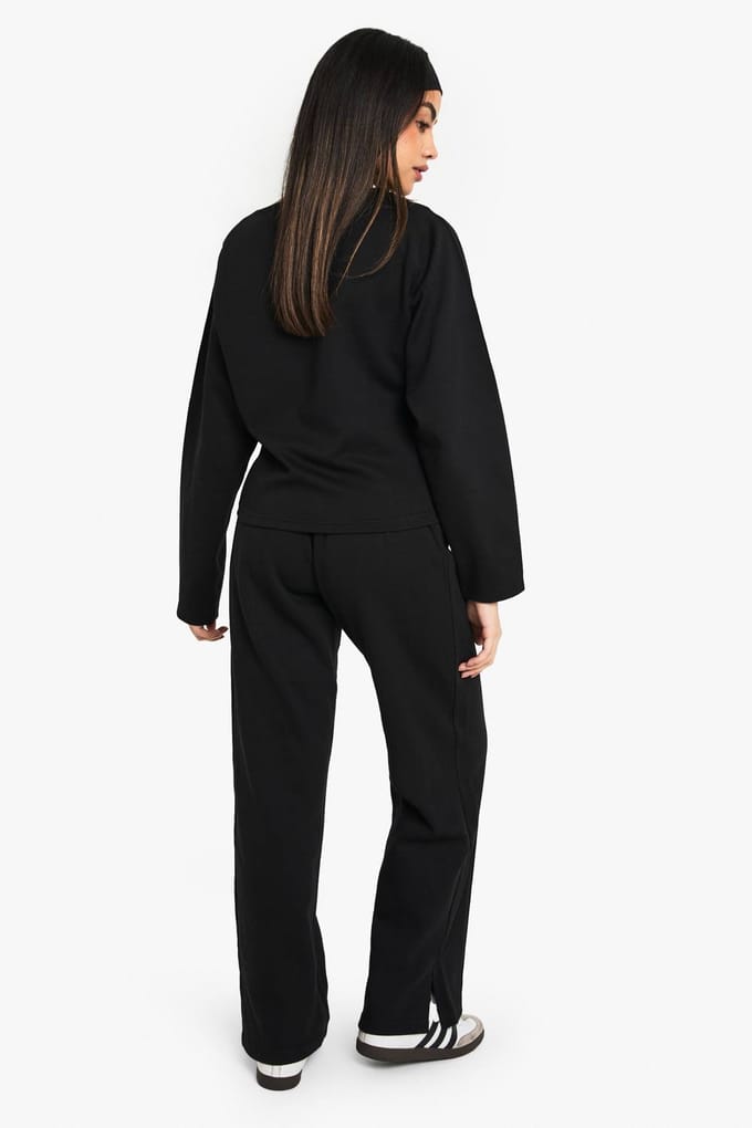 boohoo Dames Straight Leg Naaddetail Interlock Jogger | Black | Maat: XL