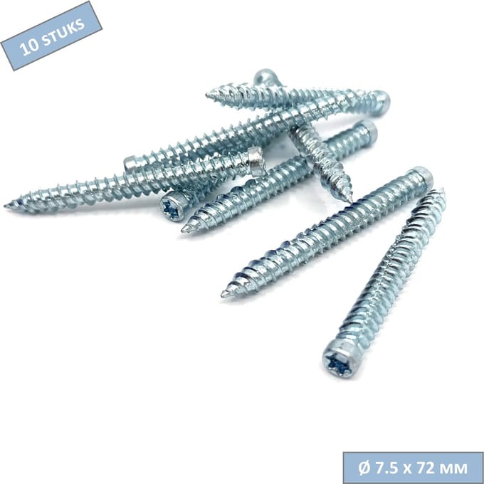 UFAST kozijnschroef Ø 7.5 x 72 mm - Cilinderkop - Verzinkt - Torx - 10 stuks
