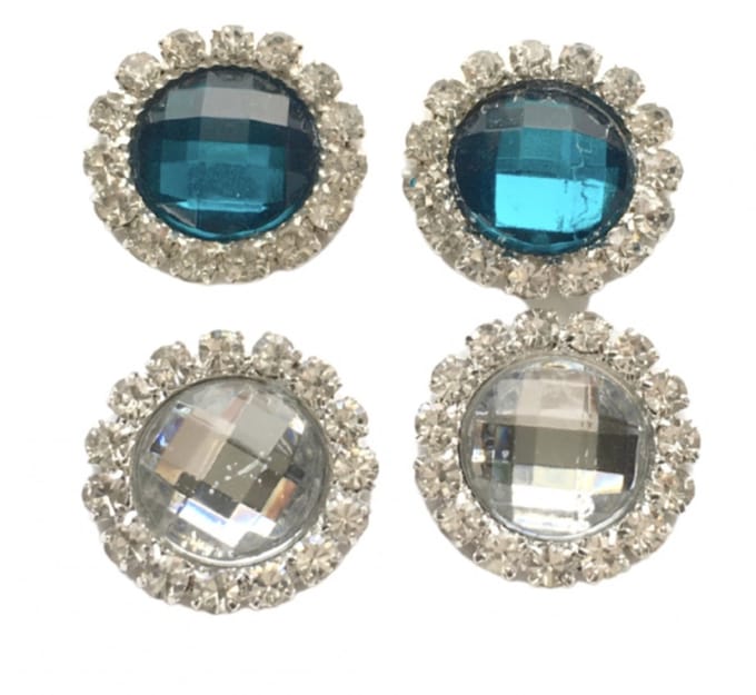 2 paar Set Clip Oorbellen 1.5 cm midden Blauw Wit