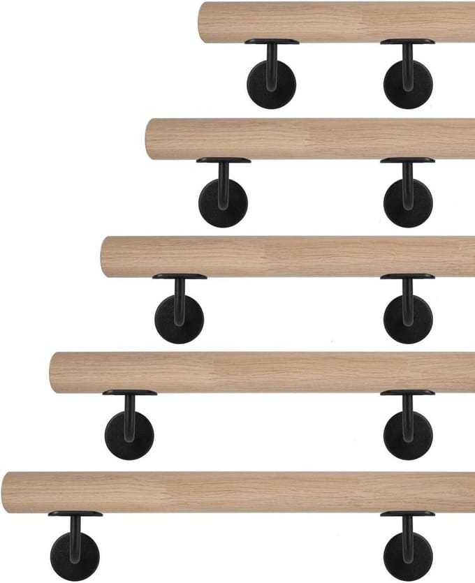 Houten Leuning - Eiken Leuning - Veilig Traplopen - Onbehandeld Ruw Oppervlak - 120 cm - Zwart