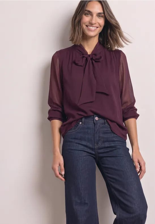Chiffonblouse met lange mouwen en strikdetail