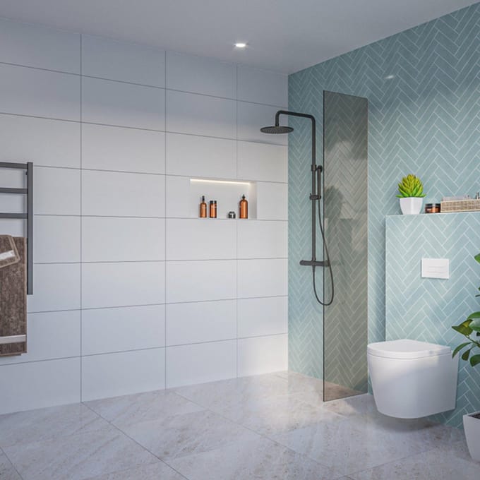 FugaFlow Eccelente Vetro Inloopdouche - rook glas - 40x200cm - 8mm - nano - blind inbouw profiel