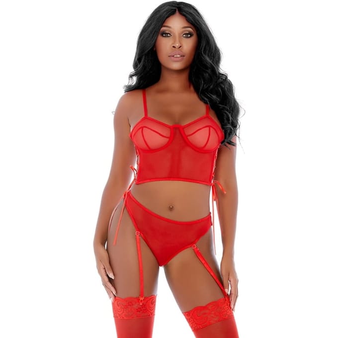 Forplay - Ring Me Up Bustier Set - Rood