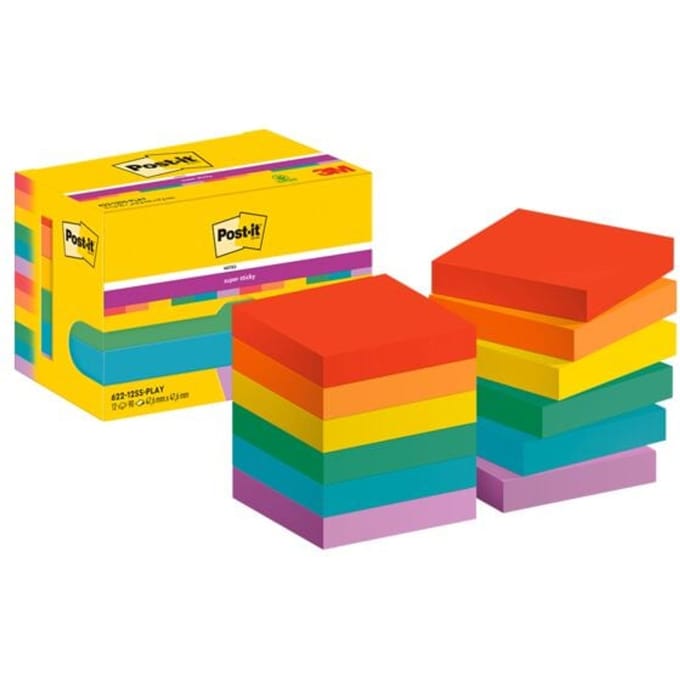 POST-IT notitieblaadjes super sticky, 51 mm x 51 mm, 90 vellen, pak van 12, Bora Bora Collection