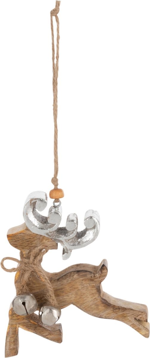 J-Line kersthanger Rendier - hout - naturel/zilver - 4 stuks