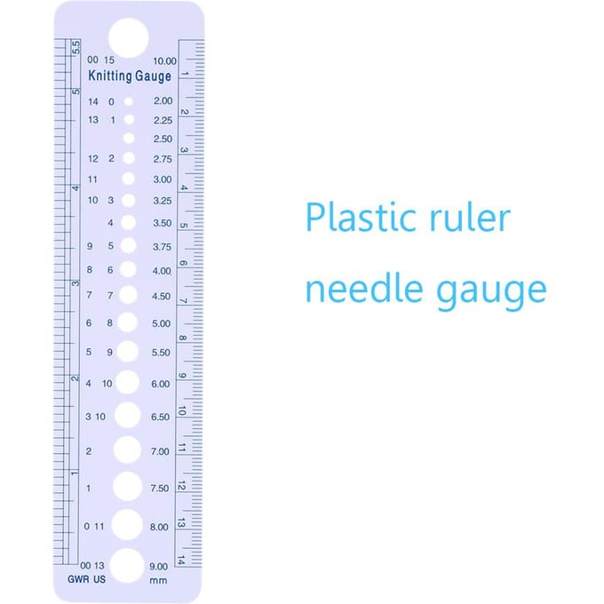 Plastic Breinaald Maatmeter Liniaal Inch cm Naaigereedschap US UK Canada Maten 2-10mm white