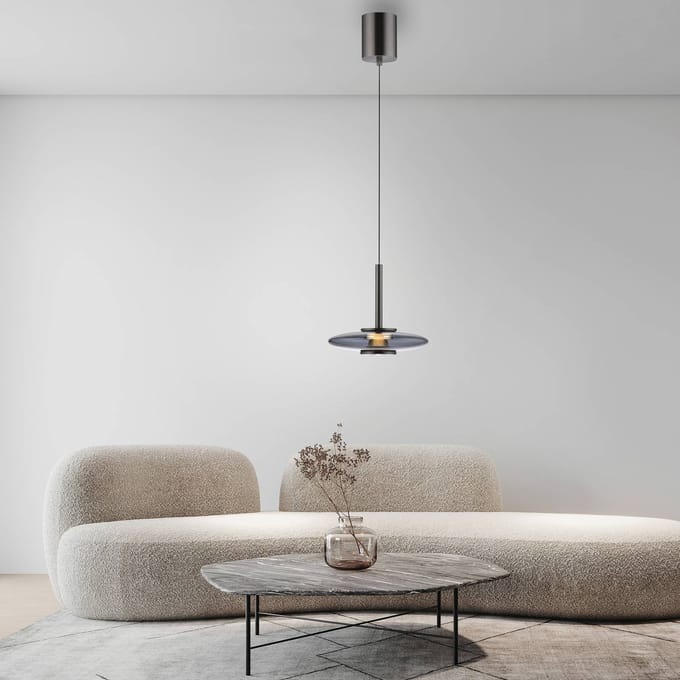 LED hanglamp PURE Vitrum, grijs, glas/aluminium, Ø 22 cm