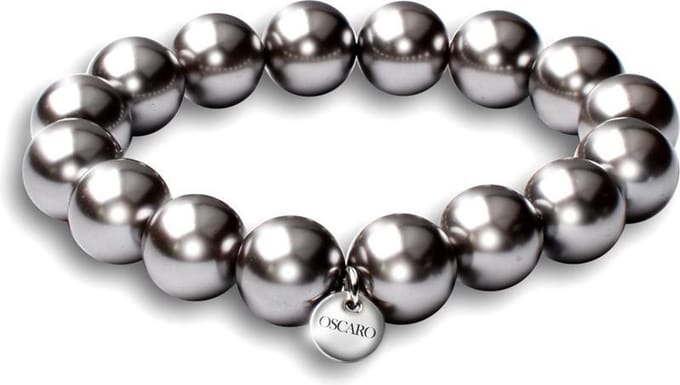 Quiges - Charm Bedel Parel Armband Grijs 18cm - 925 Zilver - HCB019