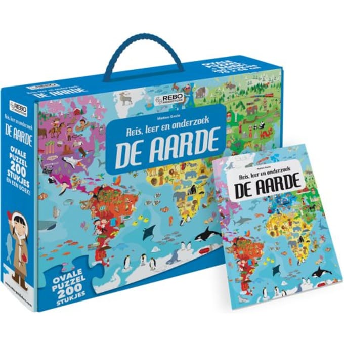 De Aarde - Puzzel 200 Stukjes En Boek - Reis, Leer En Onderzoek - Boek + Ovale Puzzel