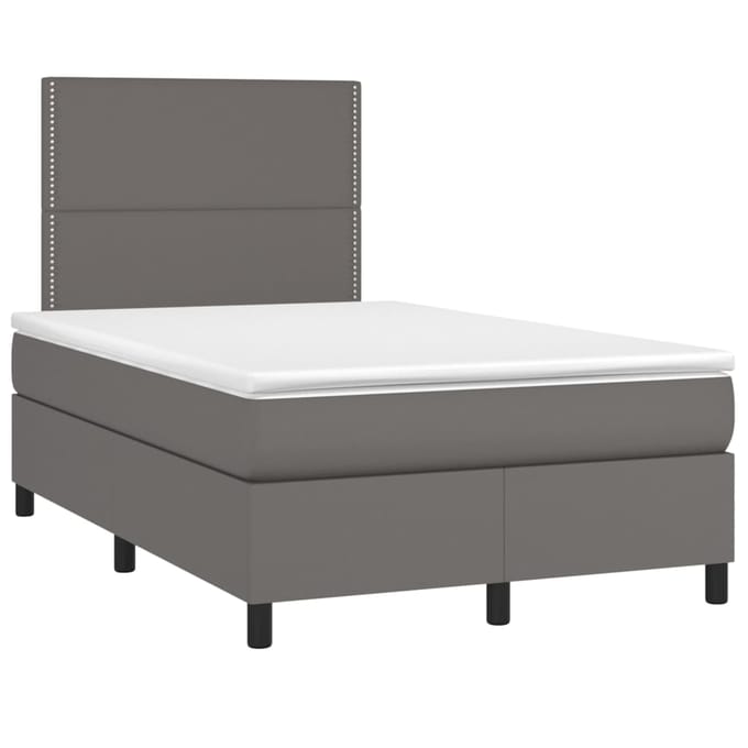 vidaXL - Boxspring - met - matras - en - LED - kunstleer - grijs - 120x200 - cm
