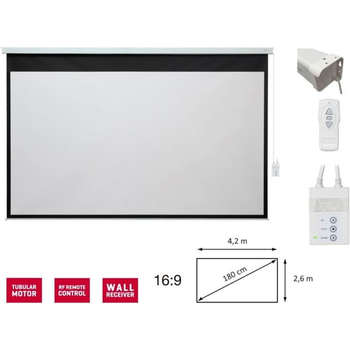 Fonestar PPEL-16180-FA - Elektrisch projectiescherm 16:9 inch, 180 graden diagonaal, afstandsbediening, Fonestar wit